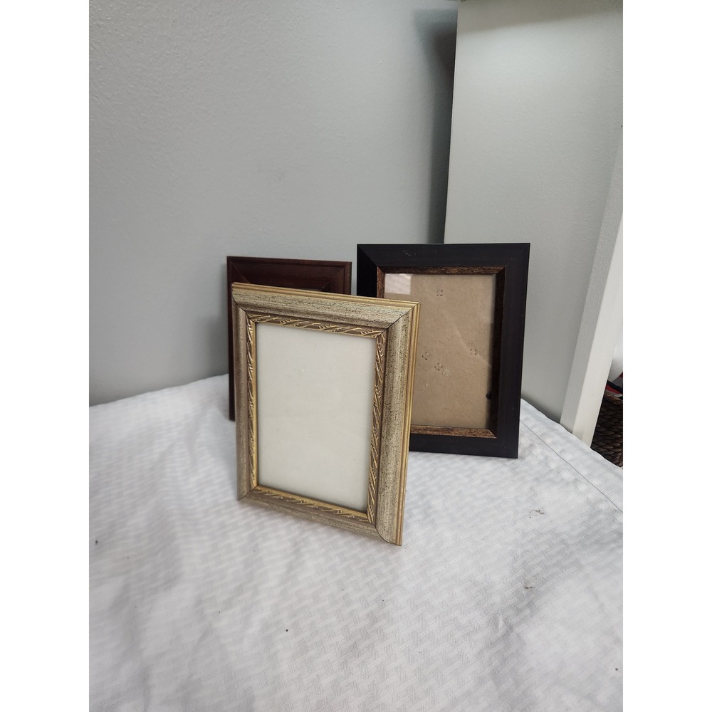 Set of 3 Assorted Tabletop Picture Frames Gold Espresso Mahogany Wood Tone